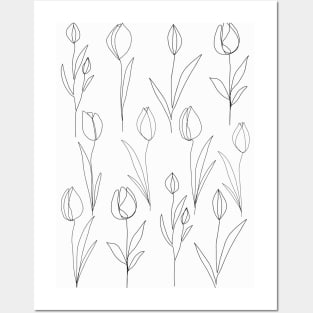 Tulip One Line Art Flowers Black And White Posters and Art